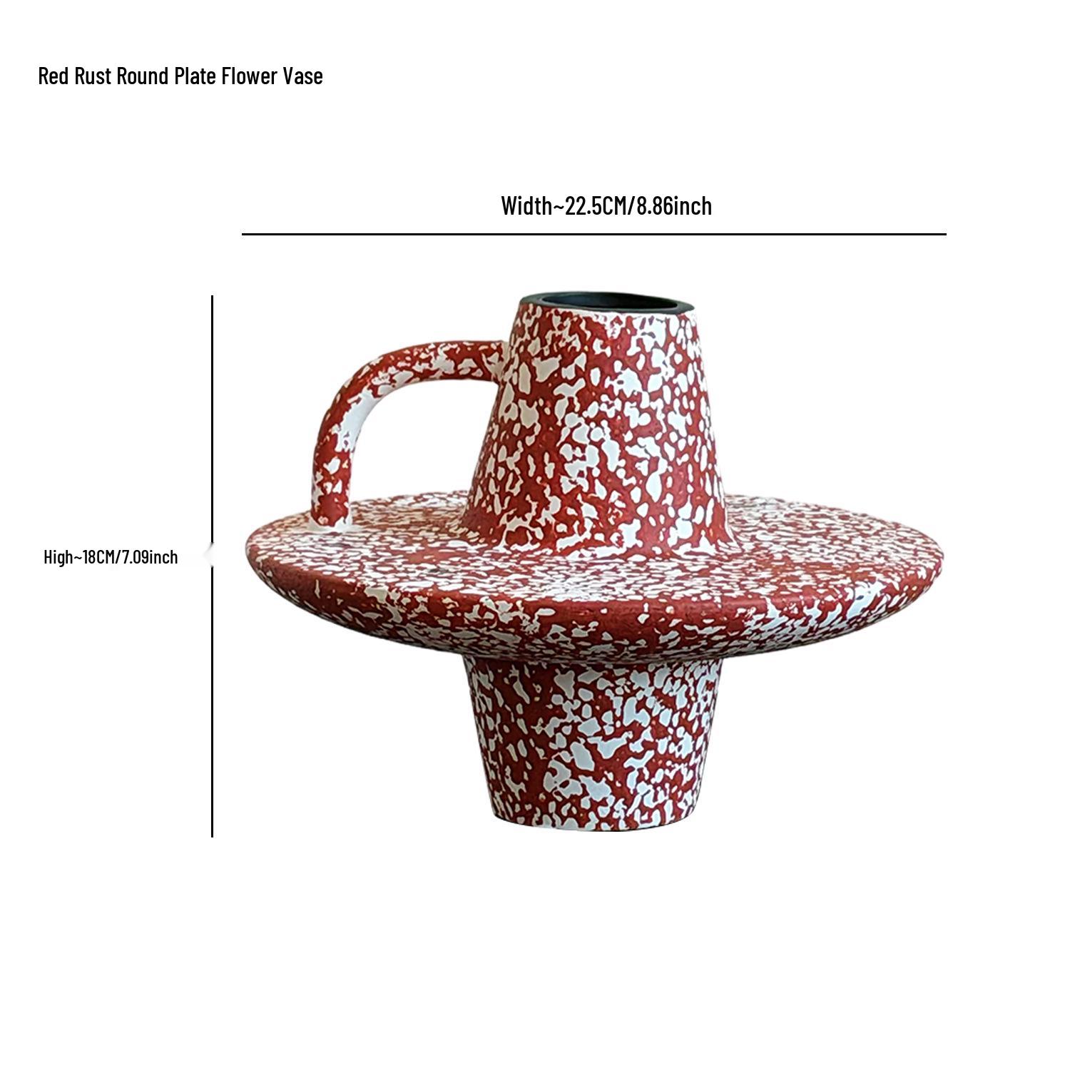 Red Rust Splash Ink Handheld Ceramic Vase, Vintage Wabi-Sabi Design, Irregular Living Room Decor.