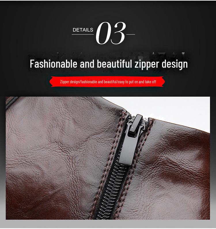 Men's Winter Formal Cotton-Leather High Top Shoes with Zipper - Warm, Non-Slip, and Business Casual.