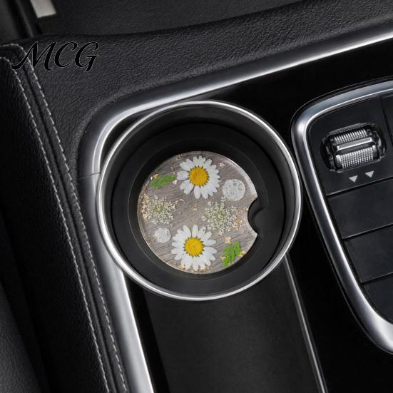 Reusable Car Coaster Coaster, Durable Resin Flower Drink Mirror Polished Unique Natural Coffee Cup Holder, for Interior Accessories Heat Resistant