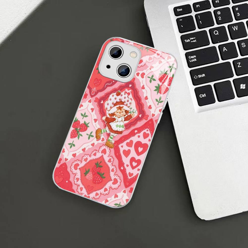 S-Strawberry-shortcake Girl Tempered Glass For Iphone 14 13 12 11 Pro Mini XS MAX 14Plus X XS XR Cover