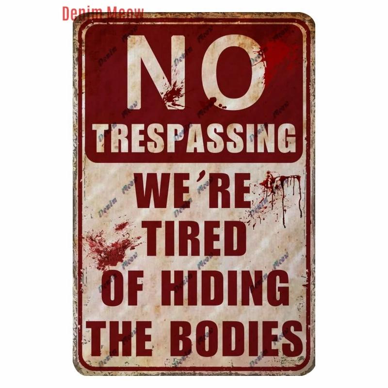 Vintage Witch Halloween Wall Art Poster, No Trespassing Metal Sign, Warning Tin Plates for Gift, Bar Party, Room Decoration WY68
