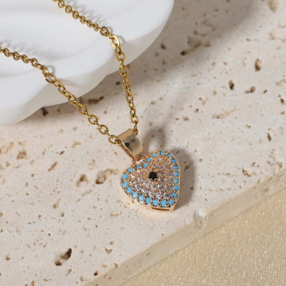Purple Teardrop Zirconia Heart Pendant Necklace, Golden Tone Dainty Jewelry for Women