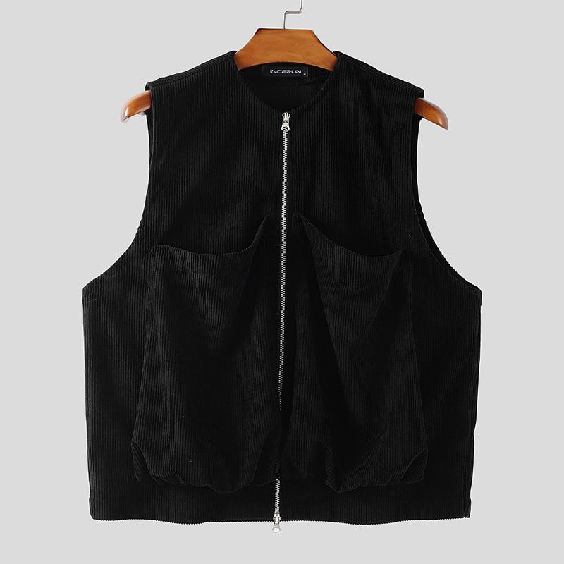 

INCERUN Осень Весна Мужской Повседневный Вельветовый Жилет на Молнии 3XL чёрный