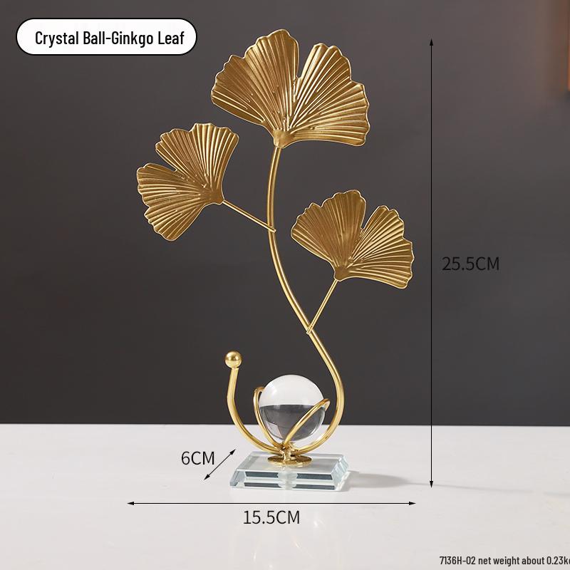 Nordic Leaf Crystal Ball Ornament: Elegant Light Luxury Decoration for Home Entrance, Living Room, Wine Cabinet, or Office Display.