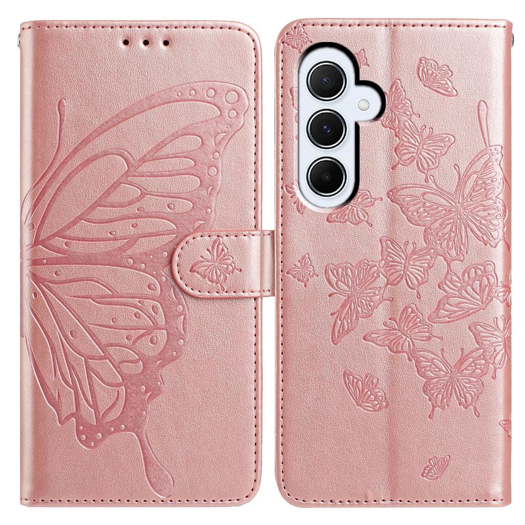 For Samsung Galaxy A55 5G Case Butterfly Imprinted Wallet Stand PU Leather Flip Phone Cover with Strap