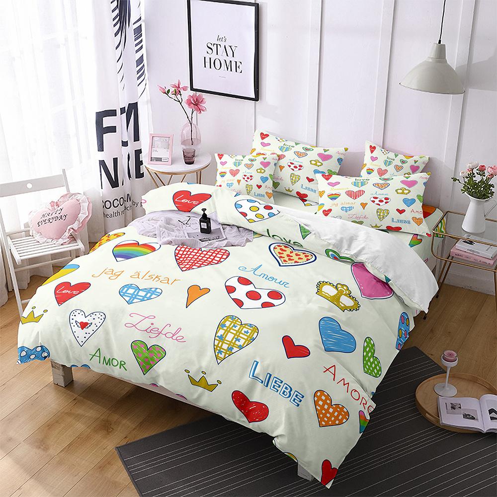 Lips Polyester Duvet Cover Set Red Heart Valentine's Day Present For Couple Wife King Queen Size Bedding Set With Pillowcase