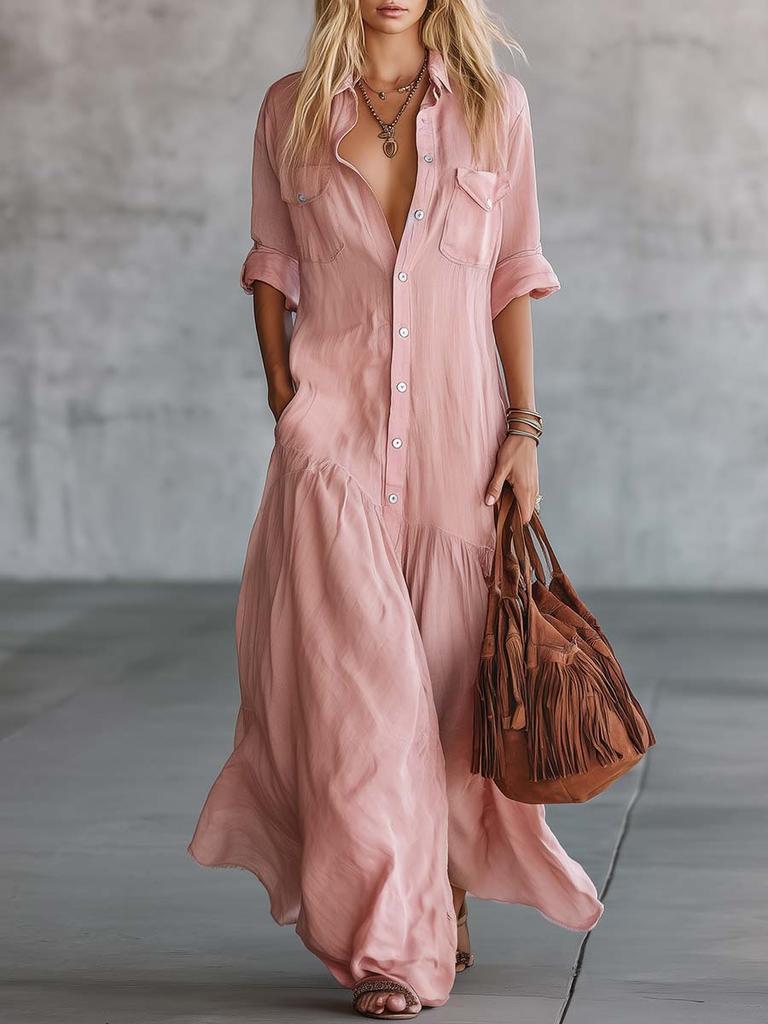European and American long shirt collar button fashion casual commuter dress