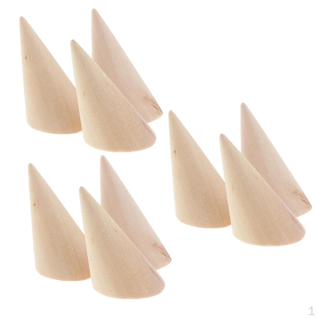 

9 шт. Неокрашенные простые конусообразные деревянные украшения