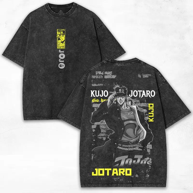 Anime JoJo's Bizarre Adventure Joutarou Kuujou Printed Tee Men Women Washed Cotton T-shirts Short Sleeve T Shirt Harajuku Tshirt