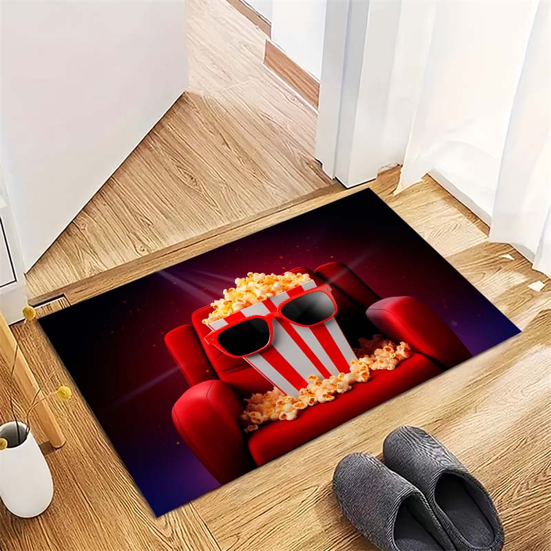 Cinema Red Chair Popcorn Sunglasses Print Area Rug Movie Theme Non‑Slip Rectangular Floor Mat Home Decor Rug for Gaming Room Living Bedroom