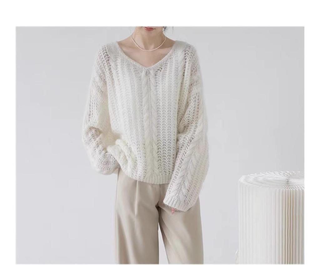 Women's Soft Mohair V-Neck Sweater - French Style, Lightweight Spring Knitwear