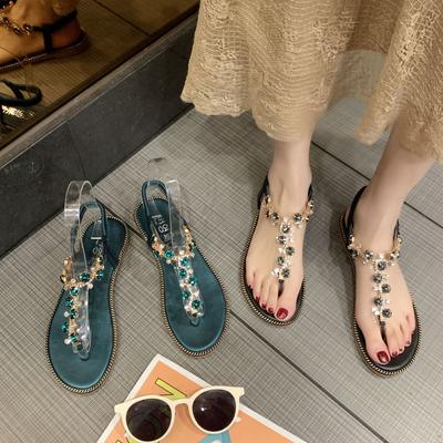 Sandali con punta in strass da donna 2025 estate nuovo stile sandali piatti con set per il piede scarpe da donna taglie forti