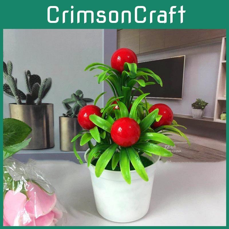 Simulate Large Five Red Fruit Mini Artificial Flower Potted Decorations Desktop