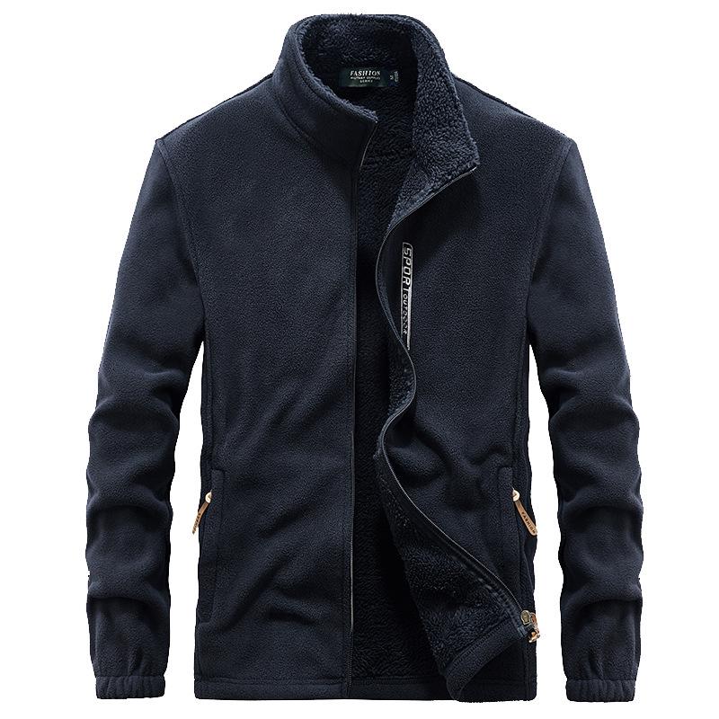 Men's Thick Fleece-Lined Stand-Up Collar Cardigan: Trendy, Warm Autumn/Winter Long-Sleeve Jacket