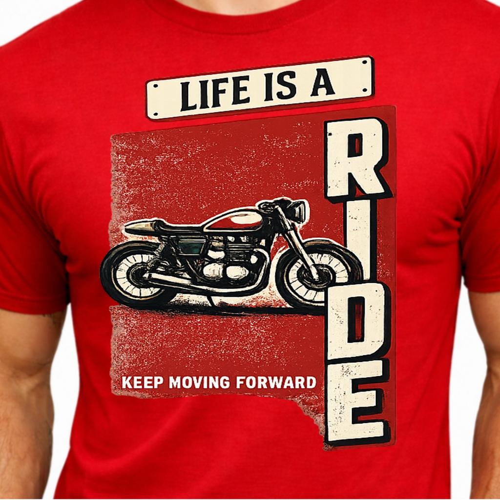 Life Is a Ride Keep Moving Forward Vintage Motorcycle Retro Biker Quote T-Shirt.