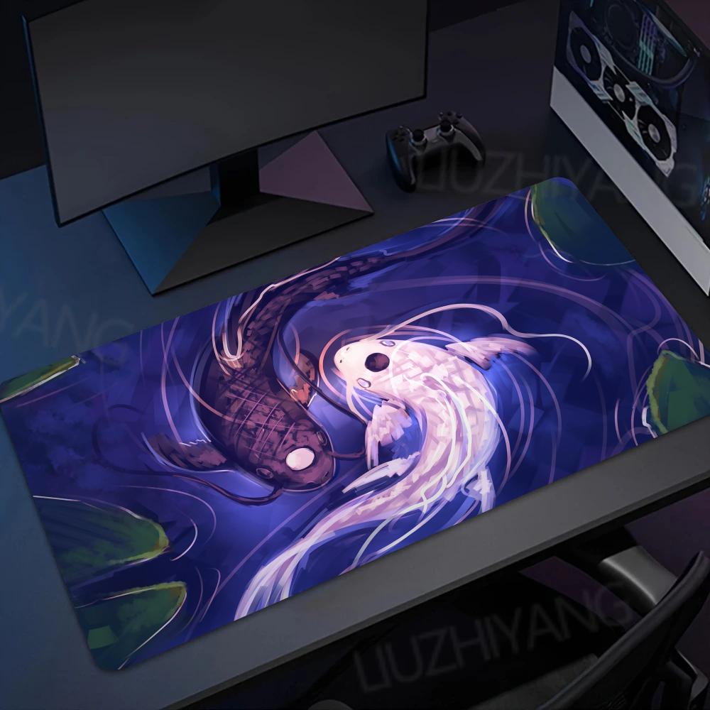Tai Chi Koi pattern gaming mouse pad Large non-slip rubber base precision stitched edge desk mat xxl office game long mousepad