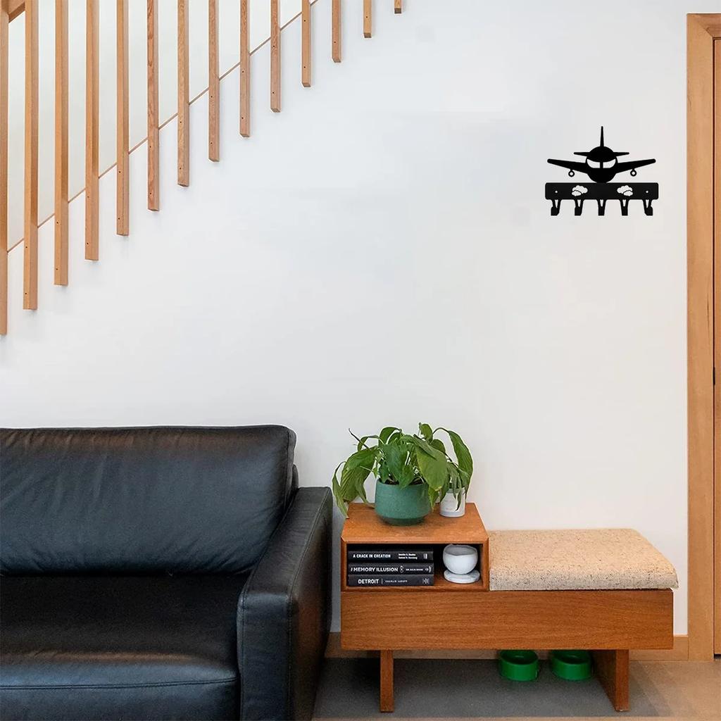 Airplane Metal Key Holder Wall Home Decor - Aircraft Art for Living Room Bedroom Artwork and Functional Decoration