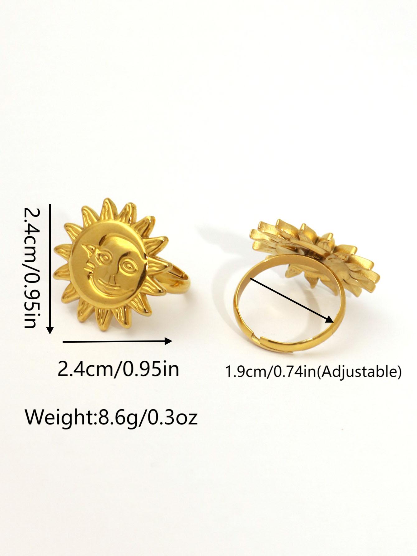 

Uself Stainless Steel 18K Gold Plated Cast Sun Women s Open Rings for Ramadan Waterproof Zircon Simple Fashion 2025 resizable