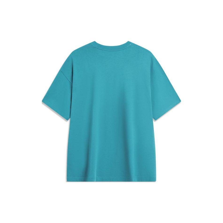 Li Ning Sports Fashion Series American Retro Round Neck Casual Loose Short Sleeve T-Shirt Unisex Tops Reef-Blue AHSU653-7