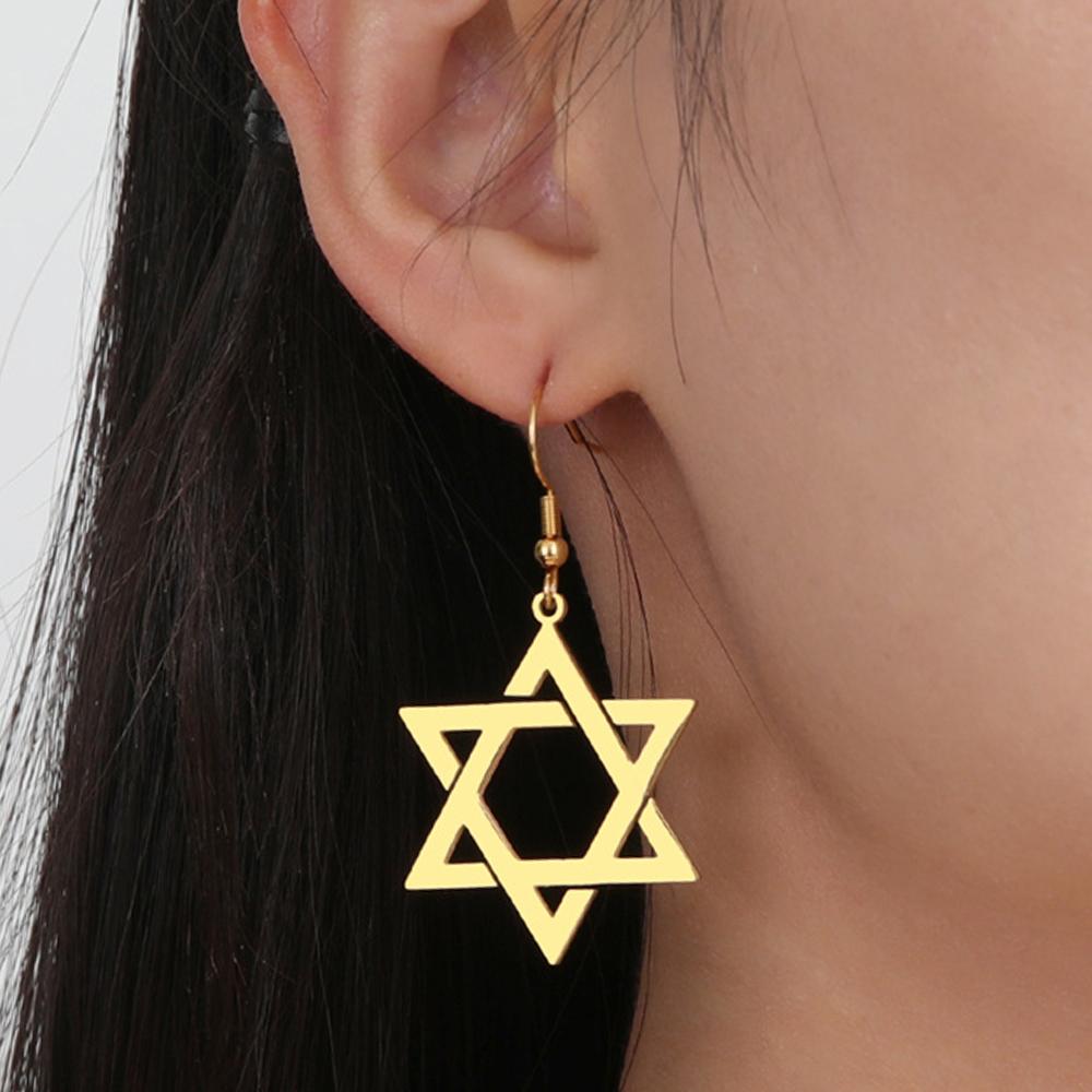 My Shape Davidstern Ohrhänger Edelstahl Hängende Ohrringe Großer Sechsspitziger Stern Judaica Amulett Je Schmuck