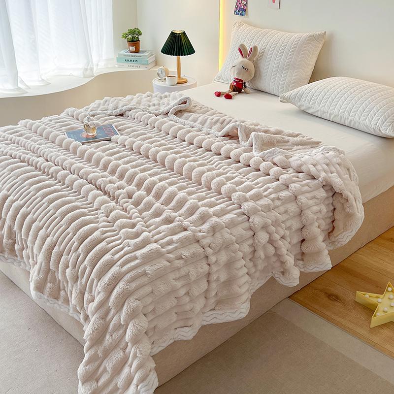 Cozy Soft Faux Rabbit Fur Throws Blanket for Couch Spring Autumn Warm Slub Velvet Bed Blanket Lightweight Office Nap Plush Plaid