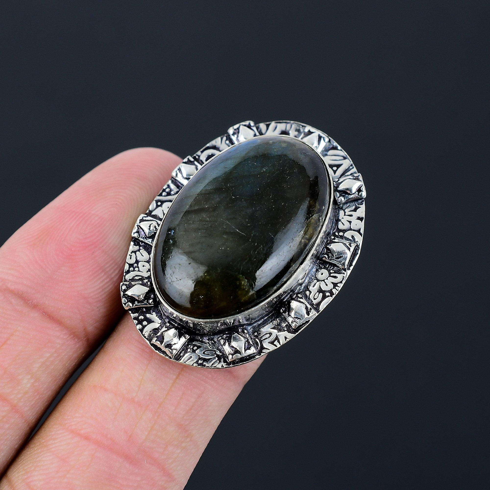 Sisters Day Sale 925 Sterling Silver Oval Labradorite Gemstone Wife Ring US 6.5 6.5