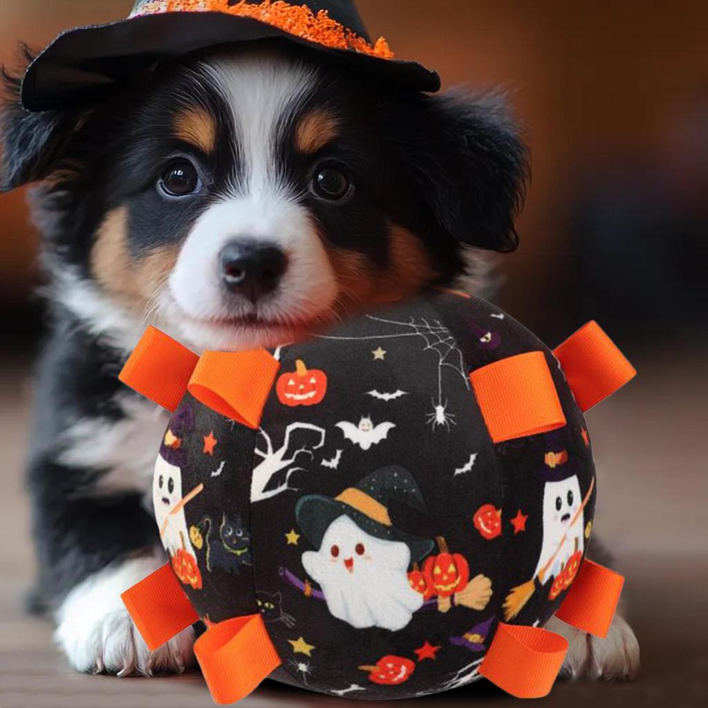 Dog Soccer Ball With Straps Halloween Pet Soccer Ball Interactive Training Bell Toy For Chasing Stimulation Hunting Boredom