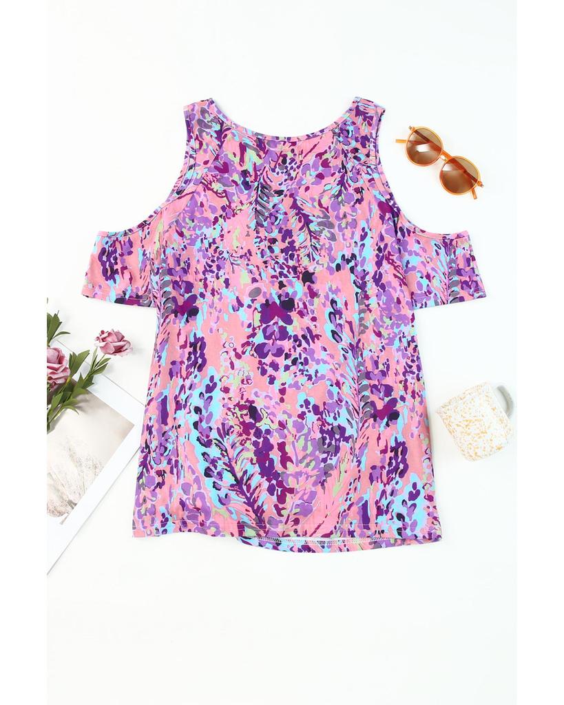 Azura Exchange Lavender Floral Print Cold Shoulder Blouse