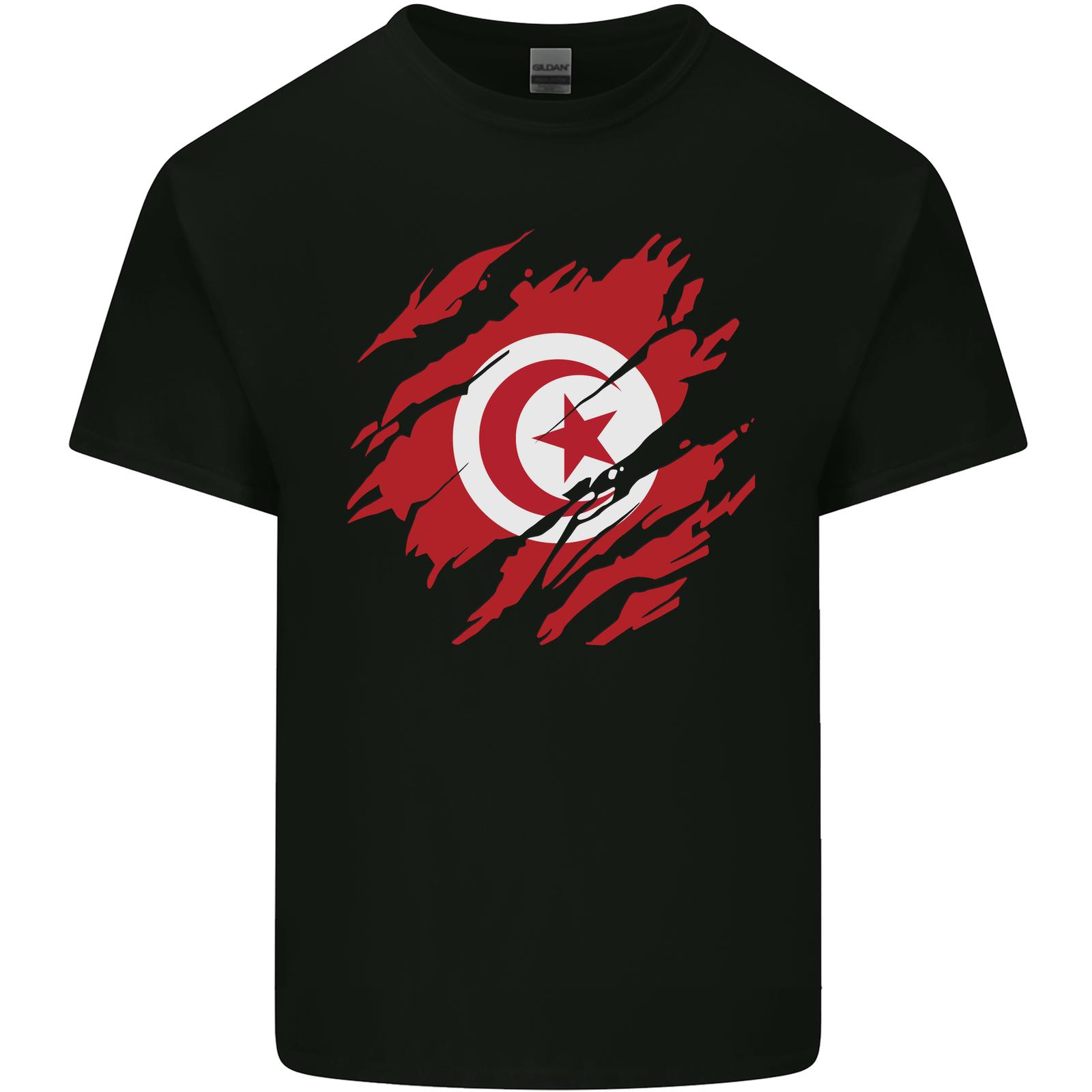 Torn Tunisia Flag Tunisian Day Football Mens Cotton T-Shirt Tee Top XXXL