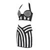 European and American Jacquard Color-Block Bandage Halter Crop Top & Hip-Hugging Skirt Two-Piece Set for Women