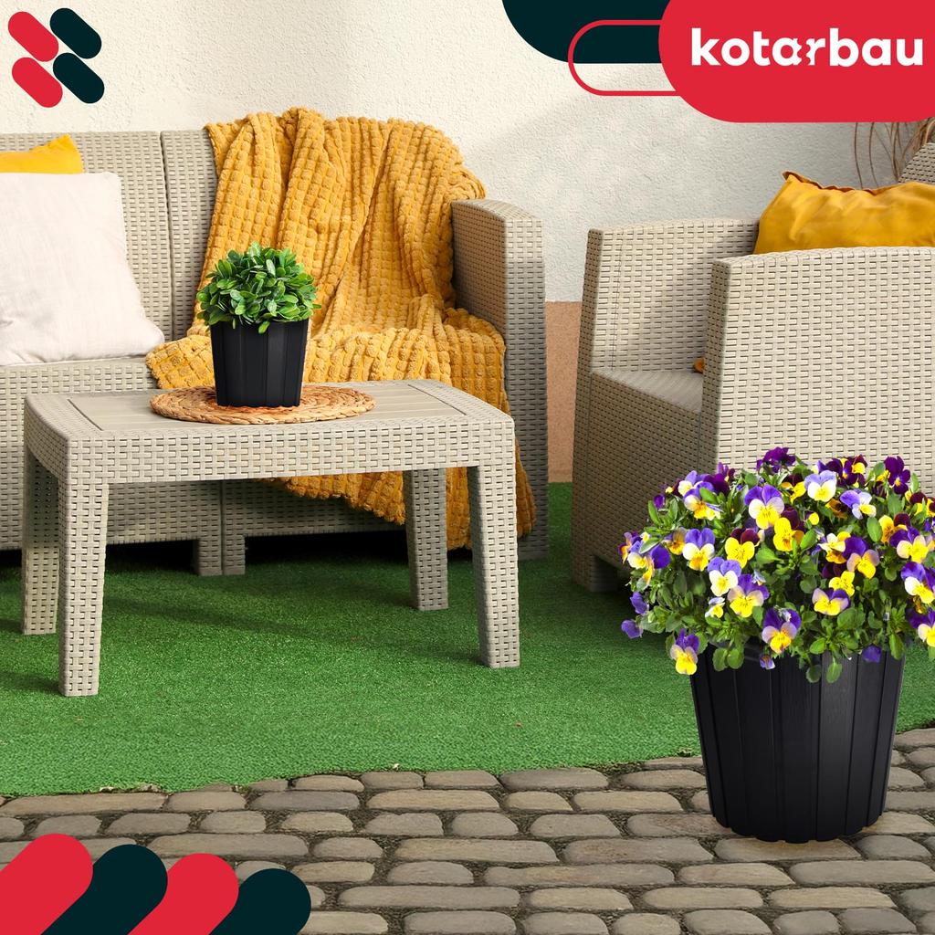 Plastic Flower Pot for Flowers and Herbs on the Balcony or Terrace, Anthracite, 15 cm, 6 pcs.