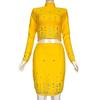 Chic French Socialite Rhinestone Bandage Top & Hip-Hugging Midi Mini Skirt Set