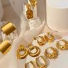CARLIDANA Stainless Steel Chunky Texture Hoop Earrings Jewelry for Women Gold Plated Huggie Chunky Statement Stud Earrings