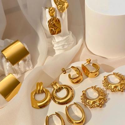 CARLIDANA Stainless Steel Chunky Texture Hoop Earrings Jewelry for Women Gold Plated Huggie Chunky Statement Stud Earrings