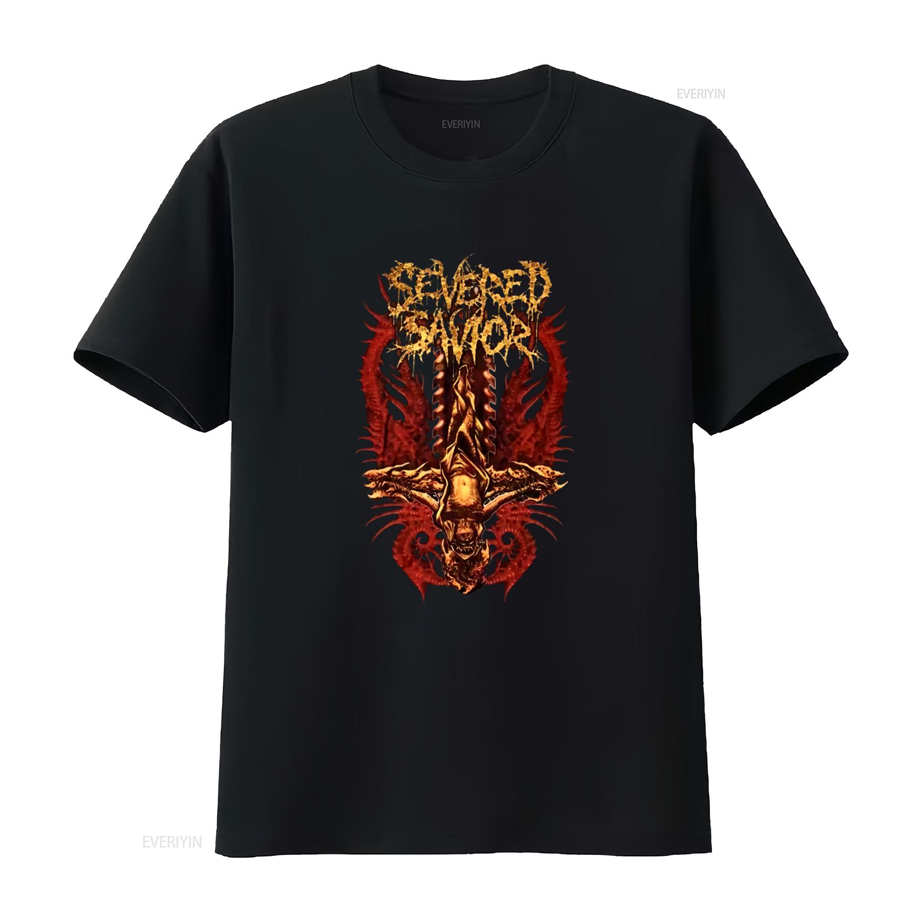 

Mens Black Severed Savior Inverted T Shirt Small Size Perfect for Metal Fans vintage Washed Stylish Unisex Breathable fashion 4XL