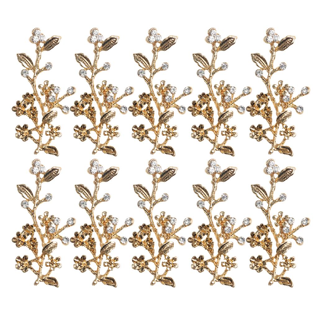 10x Gold Alloy Flower Leaves Embellishment Flatback Button for Wedding Craft