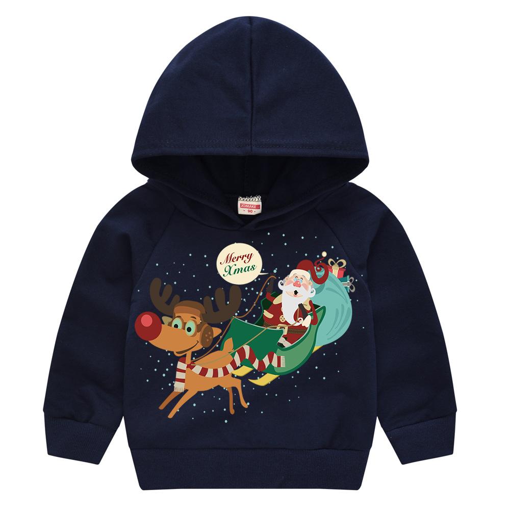 Christmas New Year Cartoon Spring and Fall Children's Printed Hooded Sweater Boys and Girls Casual Tops with Hoodie