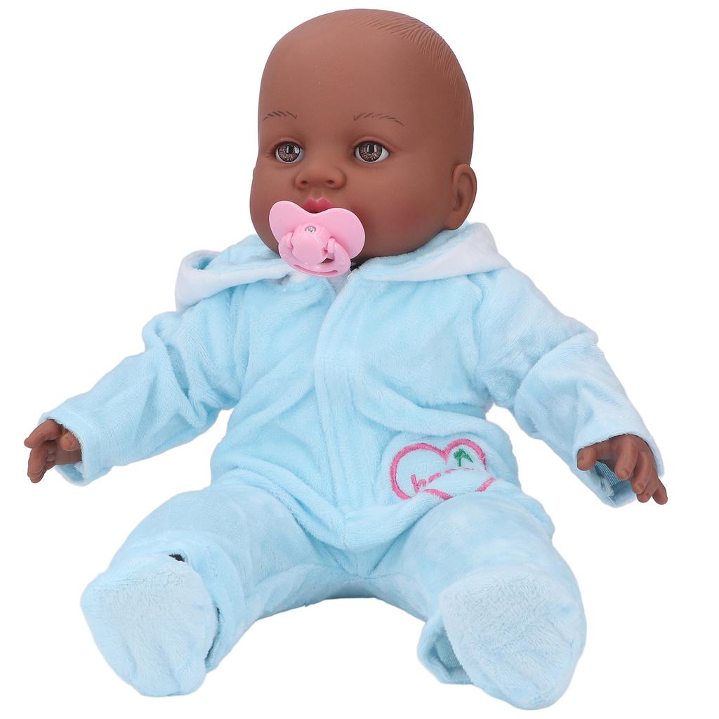 16inch Reborn Doll Black Skin Color Simulation Soft Vinyl Lifelike Baby Doll with Pacifier