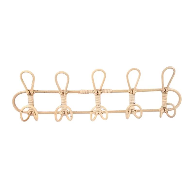 

Clothes Hat Hanging Hooks 5-Hook Rattan Wall Hanger Garments Organizer Rack Wall Storage Decor Kids Room Wall Mounted Hanger