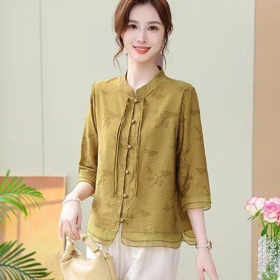 Mamas elegantes Sommer-Anzug im chinesischen Stil 2026: Schickes kurzärmeliges T-Shirt für Frauen mittleren Alters und ältere Frauen