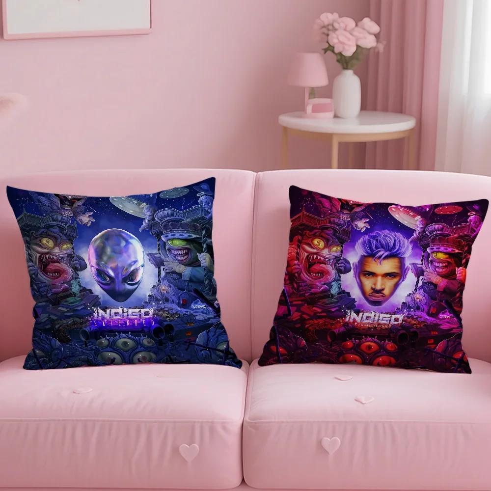 Hot New Chris Brown Rapper Pillow Case Anti-Dustmite Pillowcase Invisible Zipper Silky Short Plush Sofa Cushion Cover