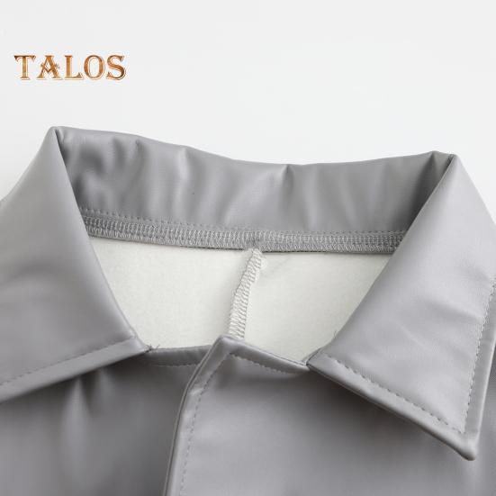 Herren Langer Trenchcoat aus Kunstleder mit Revers, langärmelig, einfarbig, Windjacke, wasserdicht, winddicht, Windjacke