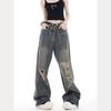 2025 American Retro Autumn Ripped Jeans for Men and Women - Trendy High-End Design with Reversible Wear.