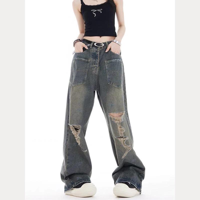 2025 American Retro Autumn Ripped Jeans for Men and Women - Trendy High-End Design with Reversible Wear.