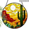 1pc 2D Flat Cactus Stained Glass Suncatcher, 6.3/7.87 Inch Desert Cactus Stained Glass Suncatcher, Southwestern Window Hanging Decor, Sunset Desert
