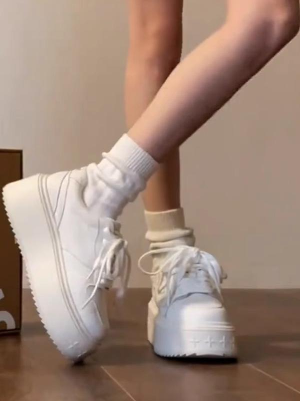 Baskets blanches à semelles épaisses pour femmes: Chaussures à plateforme automne 2025, Style sportif décontracté polyvalent augmentant la hauteur