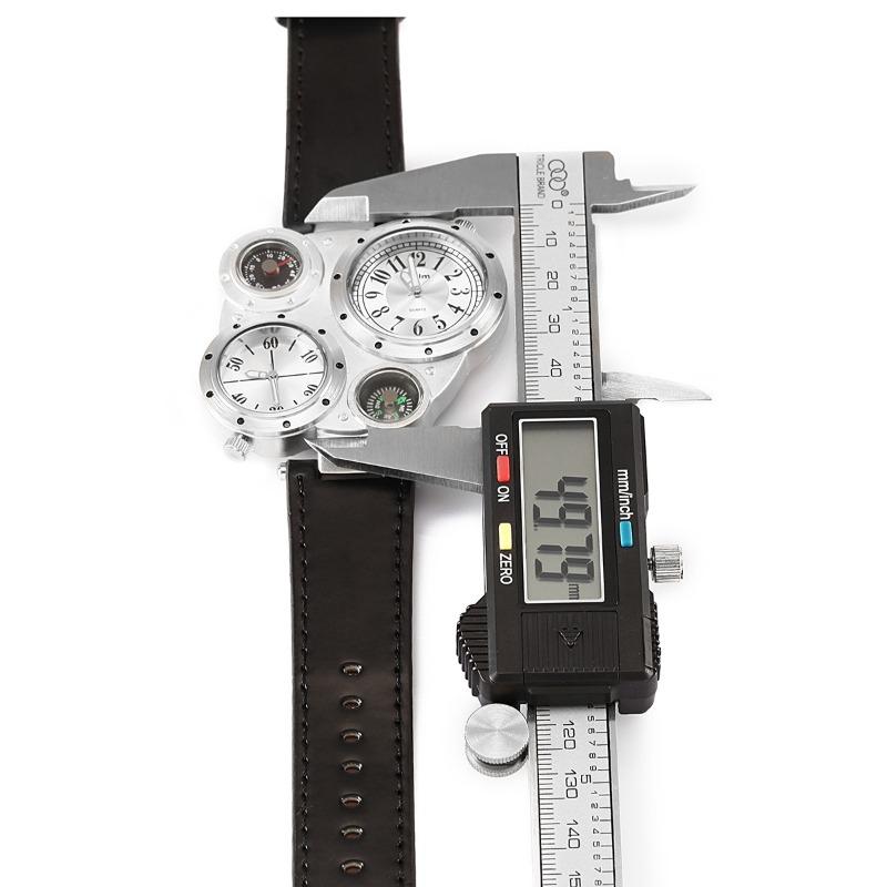 Locomotive Men's Large Dial Dual Movement Dual Time Zone Compass Thermometer Quartz Watch
