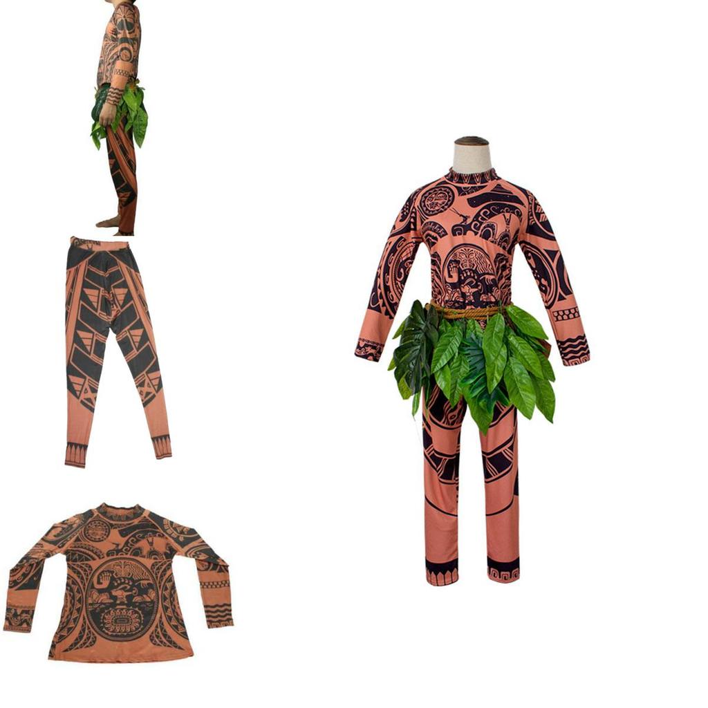 Prodyšný kostým Moana Maui s tetováním pro dospělé a děti s realistickým tetováním