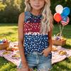 Sleeveless Loose Fit Tank Top for Women Floral Print Round Neck Casual Summer Blouse Denim Patchwork Detail Comfortable Fit