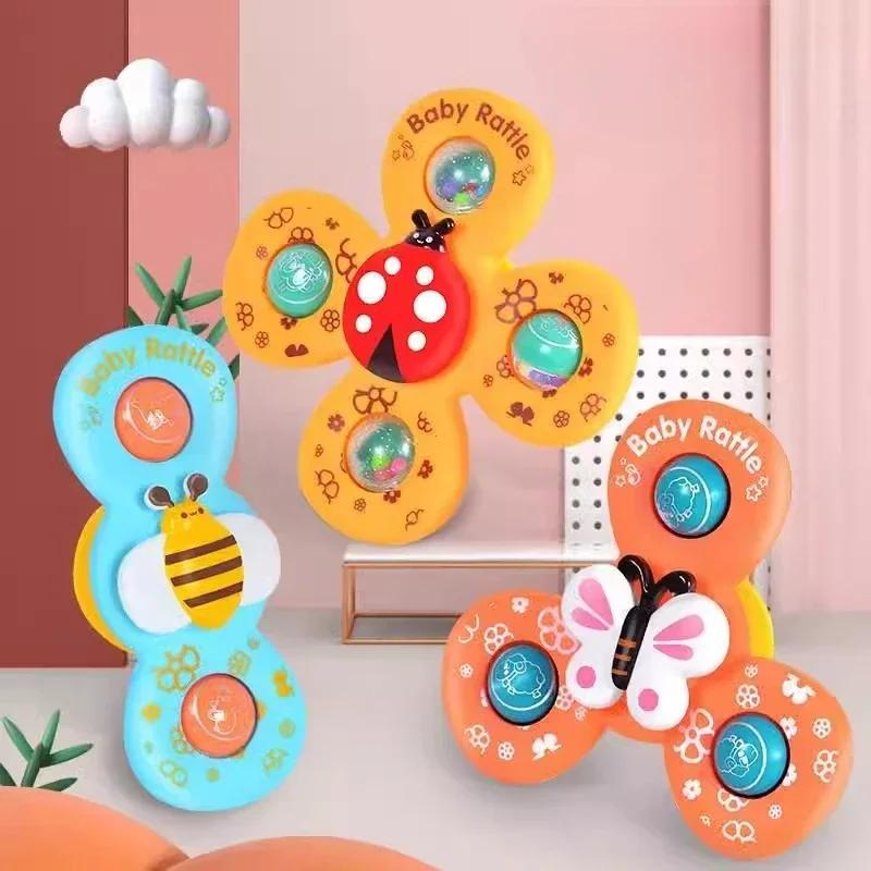 Suction Cup Spinner Toys 3Pcs Windmill Cartoon Animal Hand Spinning Toys Sensory Toys For Baby Toddlers Birthday Gift Bath Toys